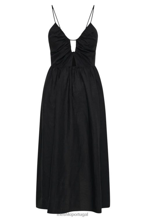 Meshki vestido midi magdelena com recorte em linho BLLT18 roupas preto