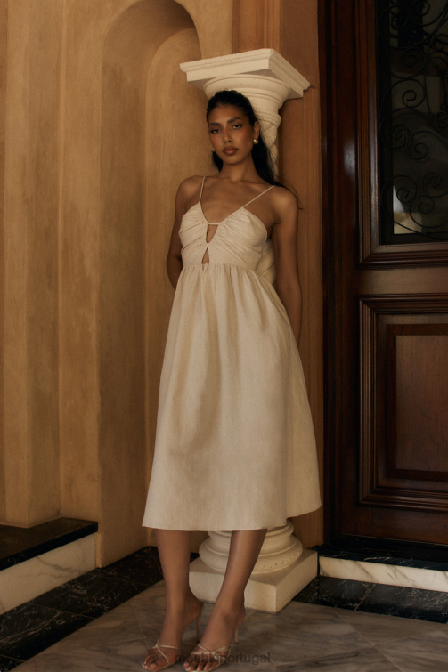 Meshki vestido midi magdelena com recorte em linho BLLT19 roupas natural