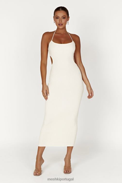 Meshki vestido midi malha halter morgan BLLT401 roupas creme