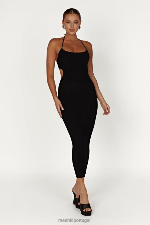 Meshki vestido midi malha halter morgan BLLT491 roupas preto