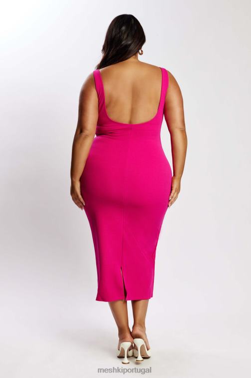 Meshki vestido midi maria crepe decote quadrado BLLT537 roupas fúcsia