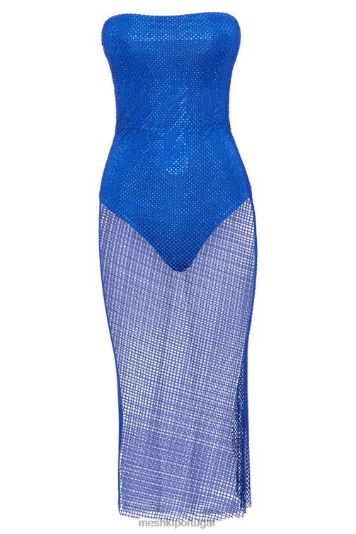 Meshki vestido midi nima com malha diamante BLLT739 roupas azul persa