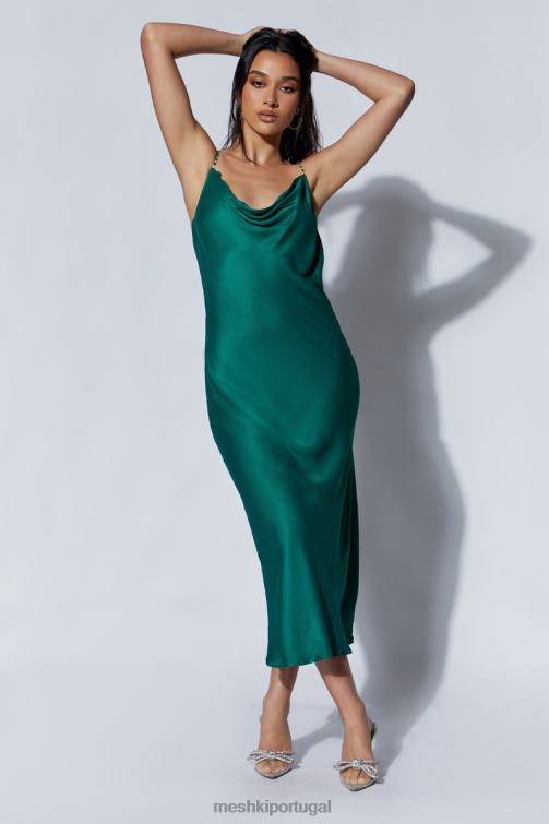 Meshki vestido midi rasta com gola redonda e alça de diamante BLLT516 roupas esmeralda