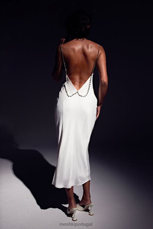 Meshki vestido midi rasta com gola redonda e alça de diamante BLLT534 roupas branco