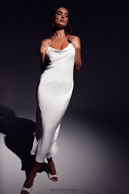 Meshki vestido midi rasta com gola redonda e alça de diamante BLLT534 roupas branco