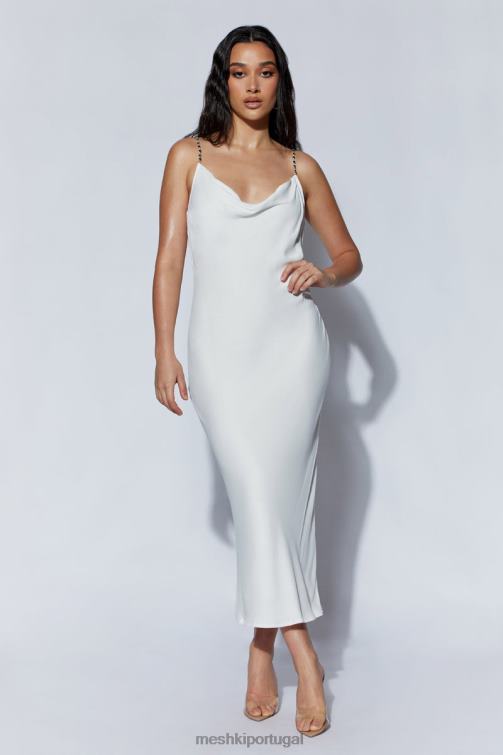 Meshki vestido midi rasta com gola redonda e alça de diamante BLLT534 roupas branco