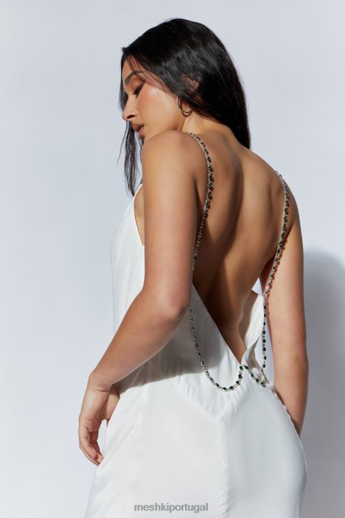 Meshki vestido midi rasta com gola redonda e alça de diamante BLLT534 roupas branco