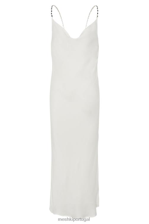 Meshki vestido midi rasta com gola redonda e alça de diamante BLLT534 roupas branco