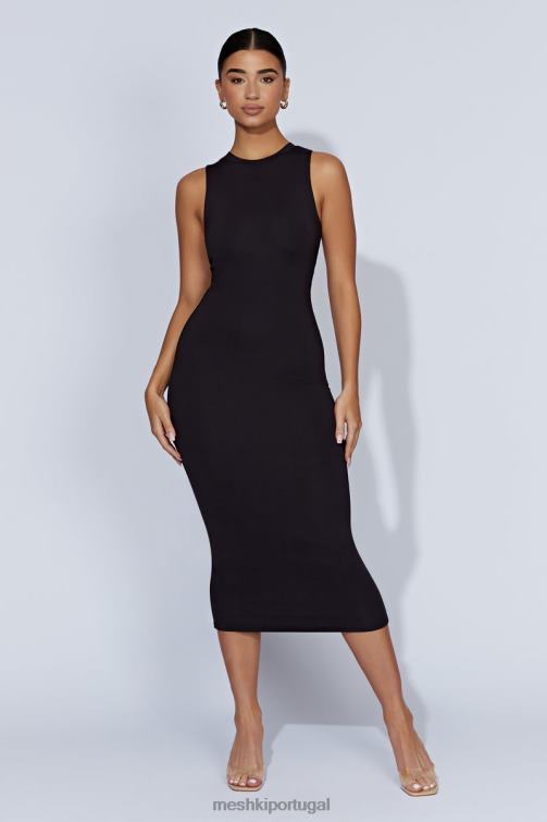 Meshki vestido midi regata jill sem mangas BLLT467 roupas preto