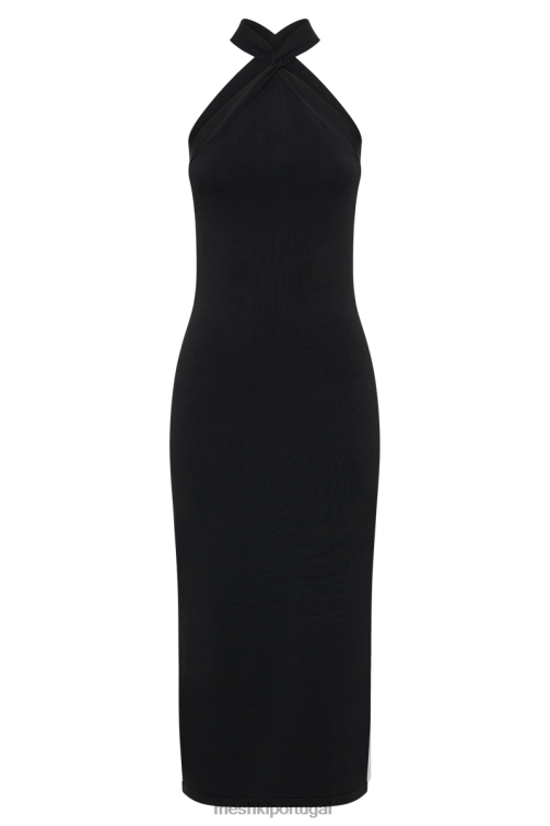 Meshki vestido midi sarai com decote halter em tricô BLLT48 roupas preto