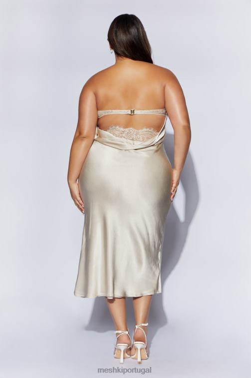 Meshki vestido midi sem alças mischa com detalhes em renda BLLT31 roupas champanhe
