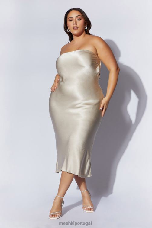 Meshki vestido midi sem alças mischa com detalhes em renda BLLT31 roupas champanhe