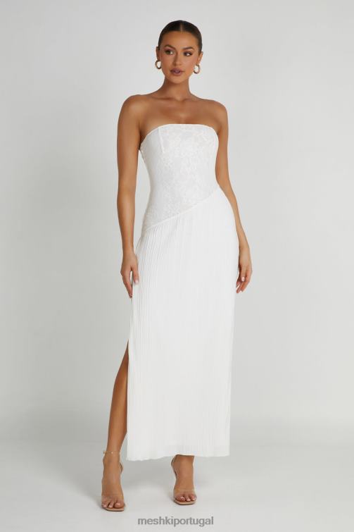 Meshki vestido midi skye renda plissado sem alças BLLT305 roupas branco