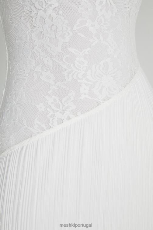 Meshki vestido midi skye renda plissado sem alças BLLT305 roupas branco