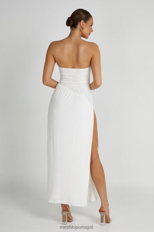 Meshki vestido midi skye renda plissado sem alças BLLT305 roupas branco