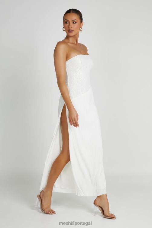 Meshki vestido midi skye renda plissado sem alças BLLT305 roupas branco