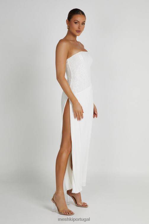 Meshki vestido midi skye renda plissado sem alças BLLT305 roupas branco