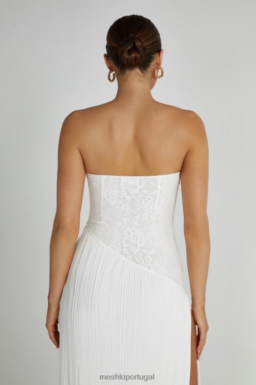 Meshki vestido midi skye renda plissado sem alças BLLT305 roupas branco