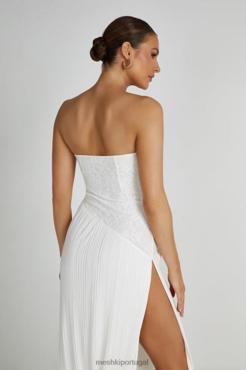 Meshki vestido midi skye renda plissado sem alças BLLT305 roupas branco