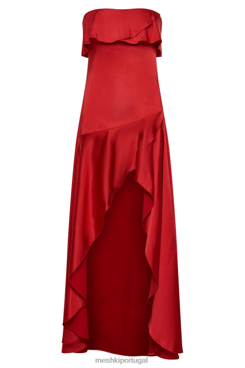 Meshki vestido midi sulianna sem alças com babados BLLT1 roupas vermelho vermelhão