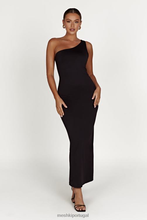 Meshki vestido midi teagan de nylon reciclado com um ombro só BLLT501 roupas preto