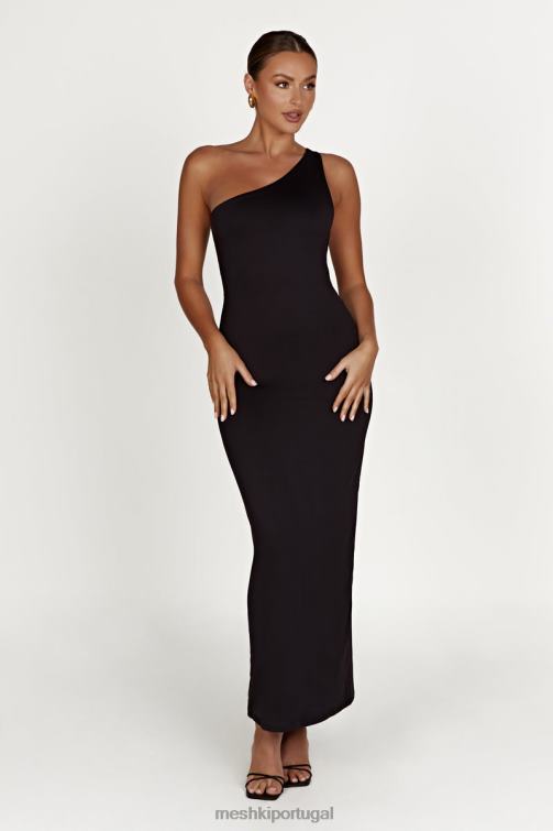 Meshki vestido midi teagan de nylon reciclado com um ombro só BLLT501 roupas preto