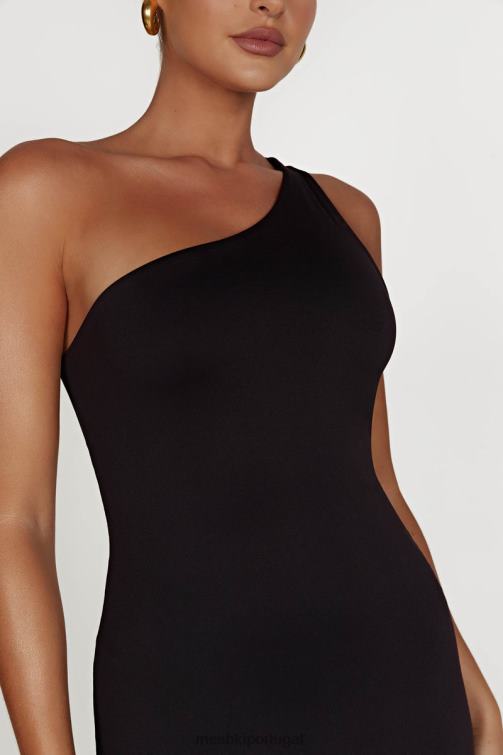 Meshki vestido midi teagan de nylon reciclado com um ombro só BLLT501 roupas preto