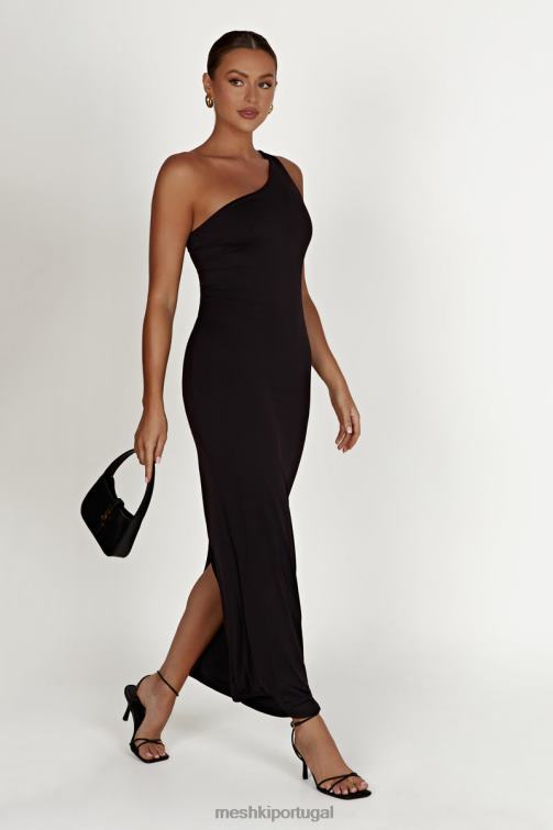 Meshki vestido midi teagan de nylon reciclado com um ombro só BLLT501 roupas preto