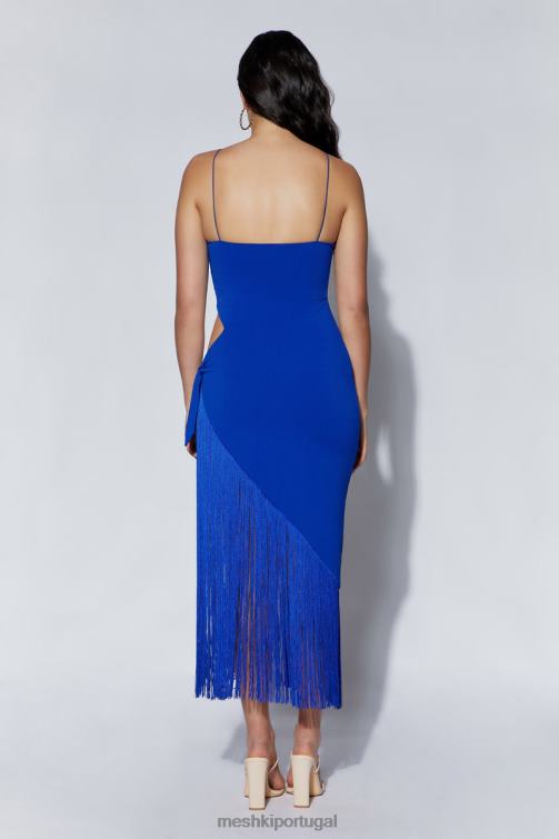 Meshki vestido midi transpassado yasmin com franjas BLLT515 roupas azul persa