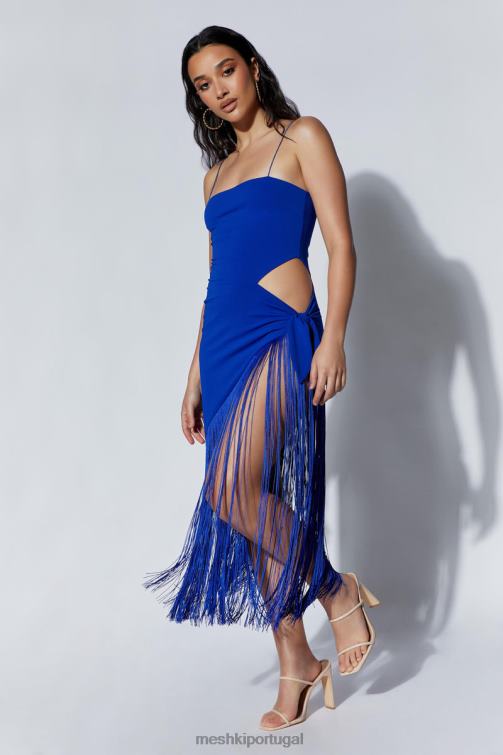 Meshki vestido midi transpassado yasmin com franjas BLLT515 roupas azul persa