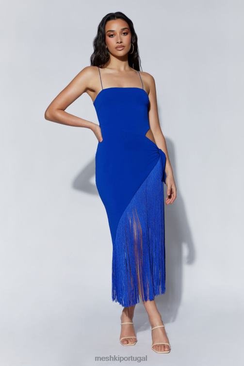 Meshki vestido midi transpassado yasmin com franjas BLLT515 roupas azul persa