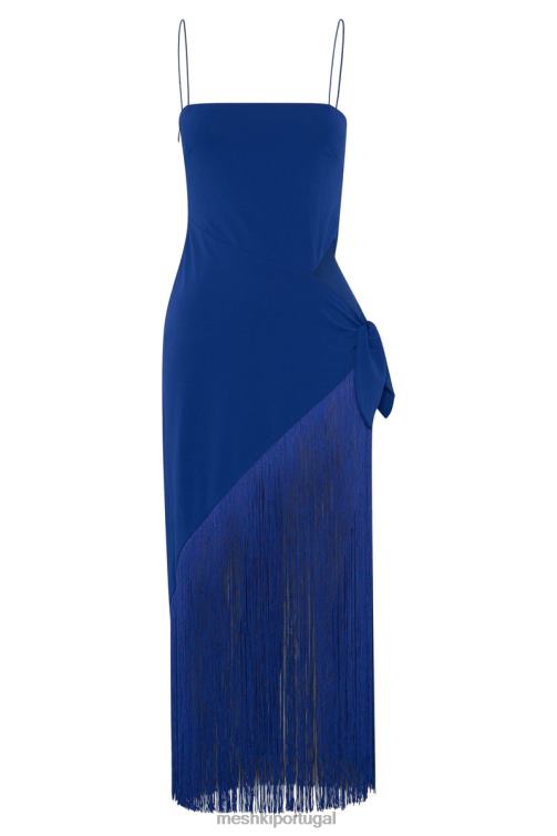 Meshki vestido midi transpassado yasmin com franjas BLLT515 roupas azul persa