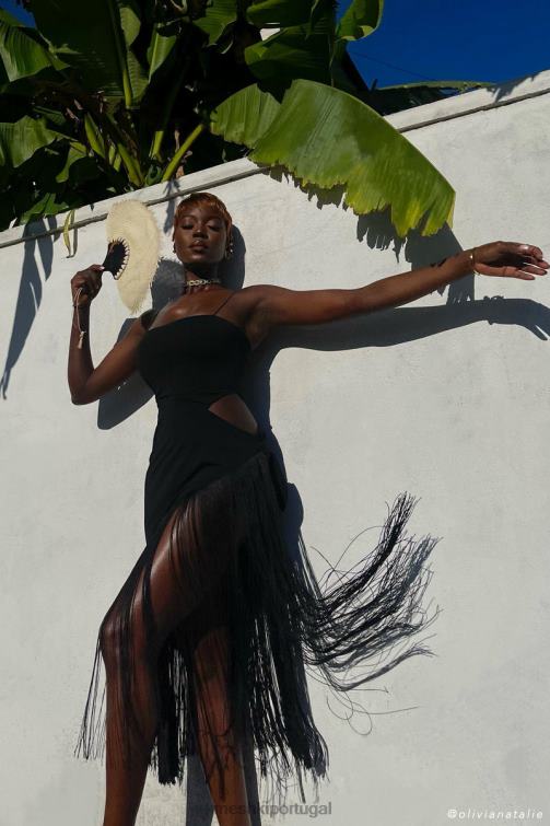 Meshki vestido midi transpassado yasmin com franjas BLLT625 roupas preto