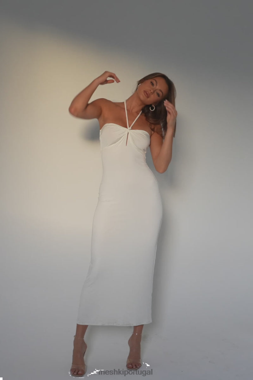 Meshki vestido midi twist halter jersey krissy BLLT172 roupas branco