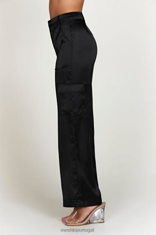 Meshki calça cargo de cetim amaya BLLT1574 roupas preto