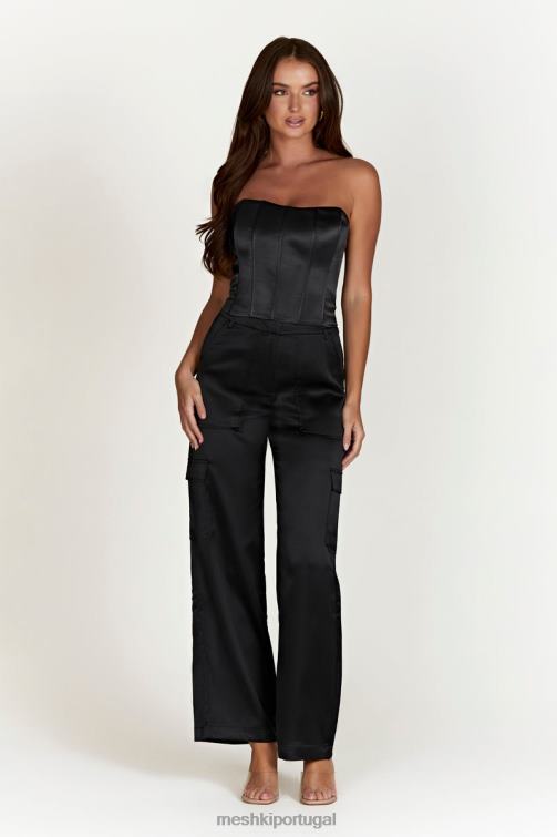 Meshki calça cargo de cetim amaya BLLT1574 roupas preto