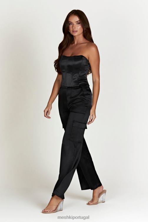 Meshki calça cargo de cetim amaya BLLT1574 roupas preto