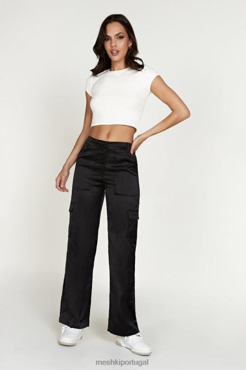 Meshki calça cargo de cetim amaya BLLT1574 roupas preto