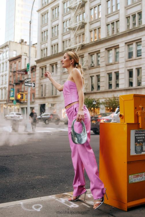 Meshki calça matilda desleixada de cintura baixa em couro sintético BLLT1434 roupas rosa rosa