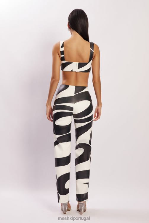 Meshki calça pu com estampa frontal stevie v BLLT1464 roupas impressão em redemoinho