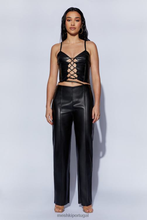 Meshki calça pu zarsa com perna larga e cintura média BLLT1443 roupas preto