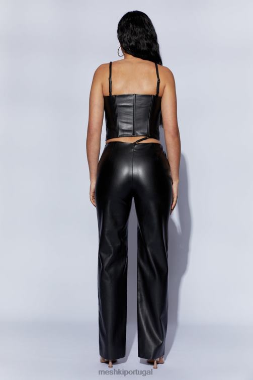 Meshki calça pu zarsa com perna larga e cintura média BLLT1443 roupas preto