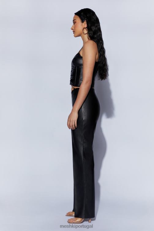 Meshki calça pu zarsa com perna larga e cintura média BLLT1443 roupas preto