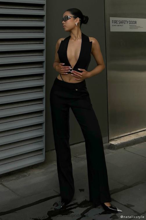 Meshki calça reta com cintura baixa semara BLLT1591 roupas preto