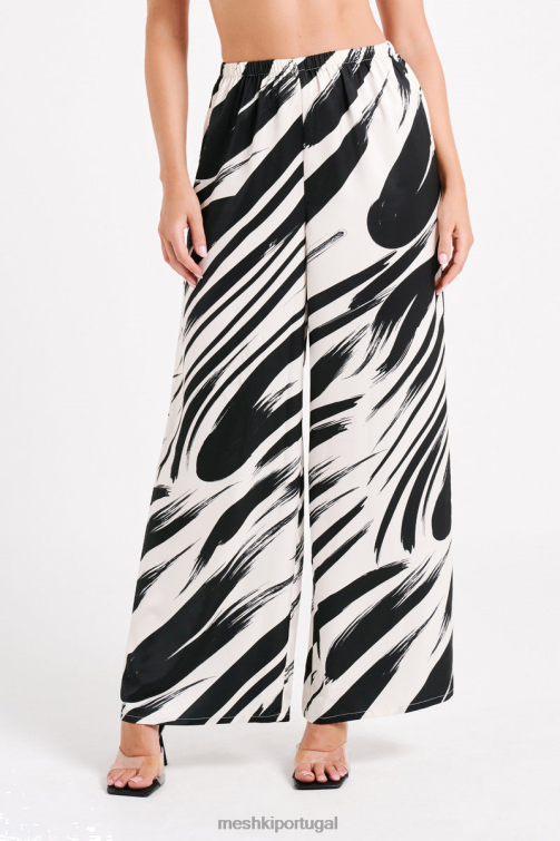 Meshki calça reta de cetim estampada marciela BLLT1236 roupas impressão abstrata