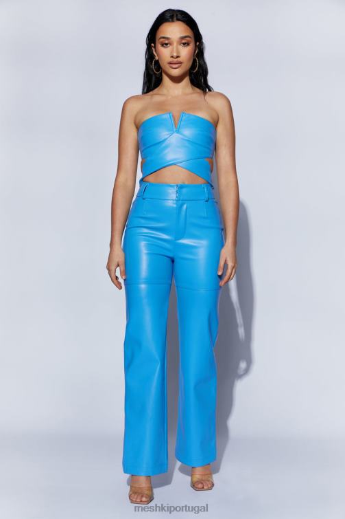 Meshki calça sima couro sintético cintura alta BLLT1590 roupas azul Azul