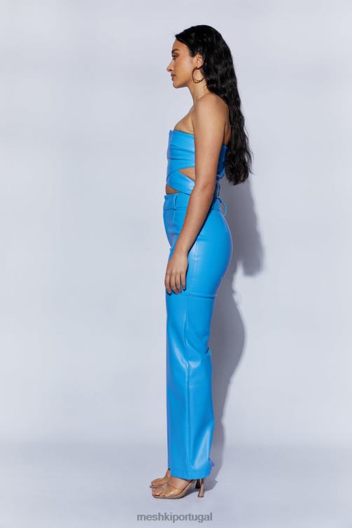 Meshki calça sima couro sintético cintura alta BLLT1590 roupas azul Azul