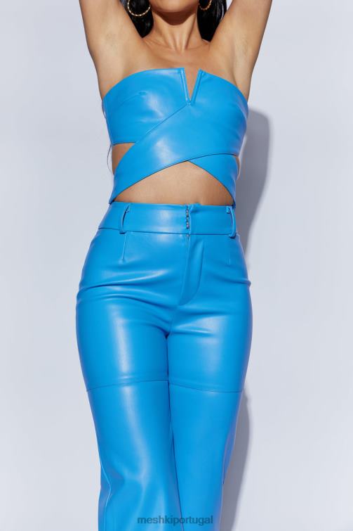Meshki calça sima couro sintético cintura alta BLLT1590 roupas azul Azul