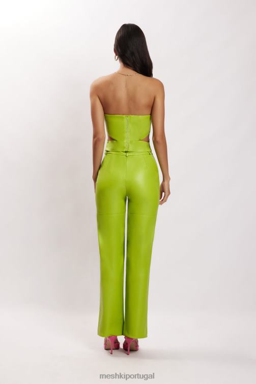 Meshki calça sima couro sintético cintura alta BLLT1601 roupas verde limão