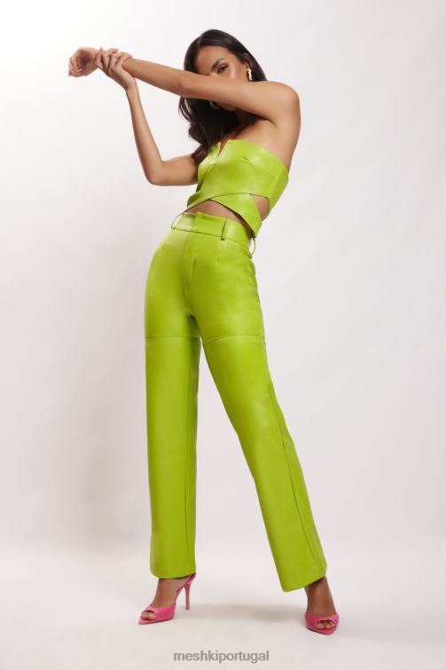 Meshki calça sima couro sintético cintura alta BLLT1601 roupas verde limão